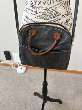 Hand Crafted Black Crossbody Bag with Brown Handles